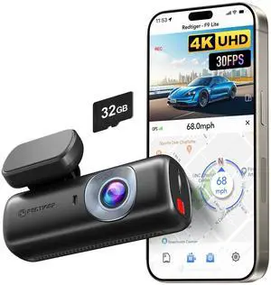KEHIPI 4K Dash Cam Front, ADAS, Built-in WiFi GPS, Mini Hidden Dash Camera for Cars with G Sensor, 24H Parking Monitor, Free 32GB Memory Card, APP Control, Loop Recording, Night Vision (F9 Lite)