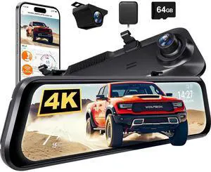 KEHIPI G850 PRO 4K Mirror Dash Cam with ADAS and BSD, Smart Rear View Mirror with 5.8GHz WiFi, Voice Control, 12 inches Camera Includes 64GB Card, GPS, G-Sensor, Loop Recording
