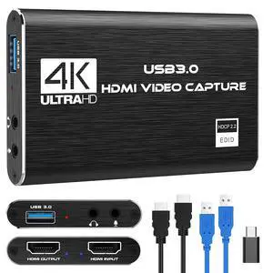 KEHIPI 4K HDMI Capture Card for Streaming, Full HD 1080P 60FPS USB 3.0 Cam Link Game Audio Video Capture Card, Work with Camera/Nintendo Switch/Xbox/PS4/PS5/PC/OBS (Black)