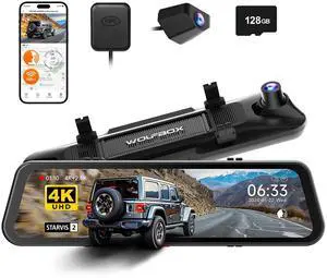 KEHIPI G900 PRO Mirror Dash Cam with STARVIS 2 IMX678, 12 inches Rear View Mirror Camera with Front 4K and Rear 2.5K, Included 128GB Card, Voice Control, 5.8GHz WiFi, Loop Recording, G-Sensor & GPS