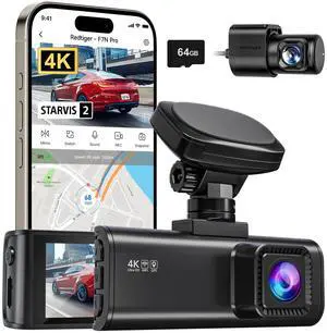 KEHIPI 4K Dash Cam Front and Rear, STARVIS 2 Sensor, 64GB Card Included, 4K/2.5K+1080P Dual Dash Camera for Cars Built-in WiFi GPS, 3.18 Inch IPS Screen, 170° Wide Angle, Parking Monitor (F7N Pro)