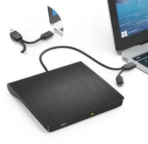 KEHIPI External DVD Drive,USB 3.0 and Type-C CD DVD Disc Reader Writer Burner Player,Slim and Portable CD DVD +/-RW Optical Drive for PC Laptop Desktop MacBook Mac Windows 7/8.1/10/11 Linux OS Apple