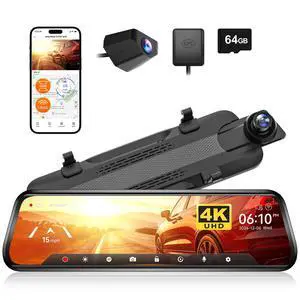 KEHIPI G930 10'' Rear View Mirror Camera with 5.8GHz WiFi, 4K Dash Cam Front and Rear with WDR, Touch Screen Rearview Mirror Backup Camera, Parking Monitor, Reverse Assist, Includes 64GB Card & GPS