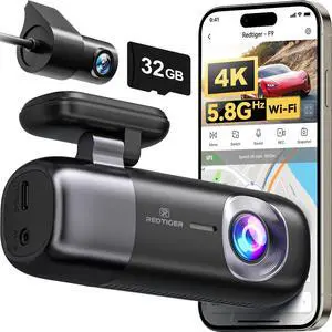 KEHIPI  F9 Dash Cam 4K Front and Rear 1080P, WiFi GPS Car Camera with 32GB Card, Dual Dash Camera for Cars, Loop Recording, Night Vision, Parking Mode, Smart App Control, Support 256GB Max