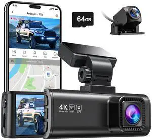 KEHIPI F7N 4K Dual Dash Cam with 64GB Card, Built-in WiFi GPS Front 4K/2.5K and Rear 1080P Dual Dash Camera for Cars,3.18 inch Screen,170° Wide Angle, Parking Monitor, Support 256GB Max