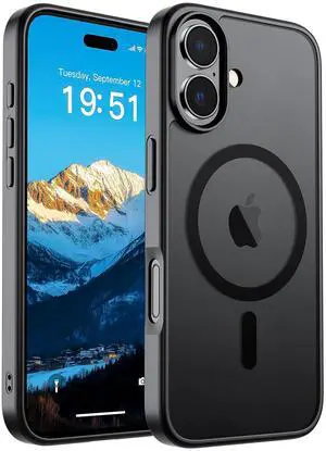 SOEWIOU Magnetic for iPhone 17 Case (Compatible with MagSafe)(Military Grade Drop Protection) Translucent Matte Shockproof with Anti-Fingerprint Phone Cover,Black