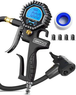 KEHIPI Presta Valve Adaptor - Digital Bike Tire Gauge & Inflator ±1% Accuracy - 200 PSI