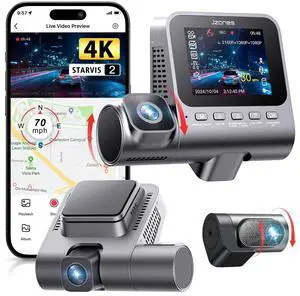 KEHIPI Dash Cam Front and Rear: 4K+1080P+1080P 3 Channel Dash Camera for Cars, STARVIS 2 Sensor Dash Camera with HDR Night Vision, 24H Parking Mode Car Camera with GPS, Free 64GB Card Matte Black