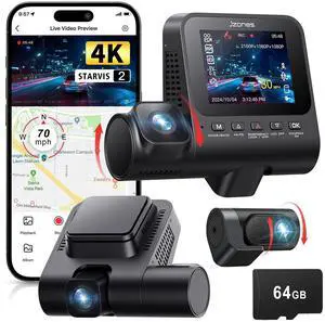 KEHIPI Dash Cam Front and Rear: 4K+1080P+1080P 3 Channel Dash Camera for Cars, STARVIS 2 Sensor Dash Camera with HDR Night Vision, 24H Parking Mode Car Camera with GPS, Free 64GB Card