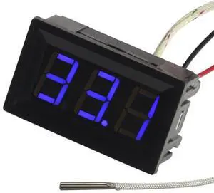 KEHIPI  -30-800 Degree Centigrade Digital Temperature Meter Blue LED Display K-Type Thermocouple Temp Sensor 2-Wires Reverse Polarity Protection with Black Case