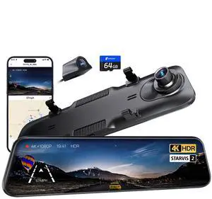 KEHIPI S12 Pro Mirror Dash Cam with STARVIS 2 Sensor, Rear View Mirror Camera 5.8GHz WiFi, 4K Front and 1080P Rear Backup Camera for Car, ADAS &BSD, Voice Control, Color Night Vision, 64G Meomory Card