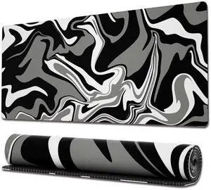 KEHIPI Gaming Mouse Pad with Stitched Edges, Swirl Marble Mouse Pad, Extended XL Mousepad with Anti-Slip Base, Cool Large Mouse Pad for Desk, 31.5 x 11.8 in, Black