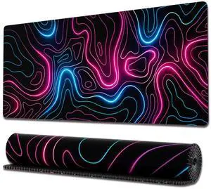 KEHIPI Gaming Mouse Pad with Stitched Edges, Topographic Map Pink Extended XL Mousepad with Anti-Slip Base, Cool Neon Large Mouse Pad for Desk, 31.5 x 11.8 in, Pink and Blue KEHIPI Gaming Mouse Pad with Stitched Edges, Topographic Map Pink Extended XL Mousepad with Anti-Slip Base, Cool Neon Large Mouse Pad for Desk, 31.5 x 11.8 in, Pink and Blue