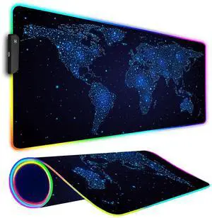 KEHIPI RGB Gaming Mouse Pad, Large Mousepad with Led Light, Gaming Accessories Keyboard Pad for Desk, Non-Slip Rubber Base Big Mouse Mat for Gamer, 31.5 X 11.8 Inch, Galaxy World Map