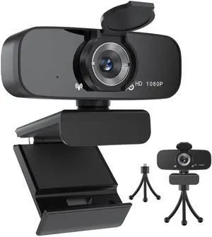 KEHIPI 1080P HD Webcam with Microphone for Desktop, USB Computer Camera with Web Cam Cover&Web Camera Stand, 110-degree Wide Angle Streaming Webcam for PC Zoom/Video Calling/Gaming/Conferencing