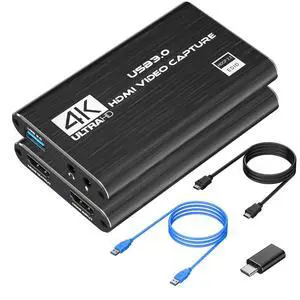 KEHIPI Capture Card, 4K HDMI Capture Card for Streaming, Full HD 1080P 60FPS USB3.0 Cam Link Game Audio Video Capture Card Works with Nintendo Switch/Xbox/PS4/PS5/OBS/Camera/PC(Black)