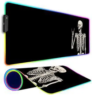 KEHIPI RGB Gaming Mouse Pad, Large Mousepad with Led Light, Big Keyboard Pad Gaming Accessories for Desk, Non-Slip Rubber Base Black Human Skeleton Mouse Mat for Gamer, 31.5 X 11.8 Inch
