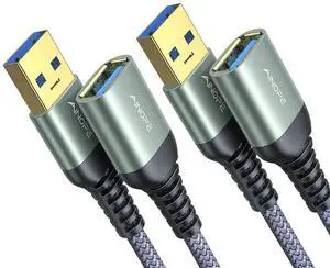 KEHIPI 2 Pack USB Extensions Cable High Speed USB 3.0 Extension Cord Type A Male to Female Sturdy Braided Material Fast Data Transfer Compatible with USB Keyboard,Mouse,Flash Drive,Grey,1.5FT+1.5FT