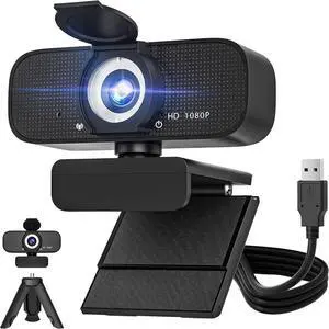 KEHIPI Webcam with Microphone, 1080p Full Hd Webcam for pc with Rotatable Tripod and Privacy Cover,Camera for Computer or Web Camera for Desktop Computer, Ideal for Remote Workers, Students, Gamers