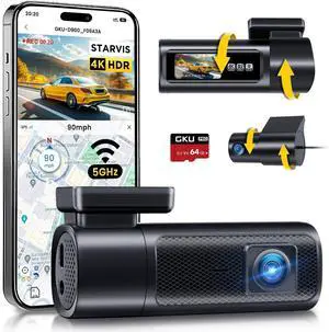 KEHIPI  Dash Cam Front and Rear, 4K 60fps2.5K Dashcam,STARVIS Sensor, HDR, 5G WiFi GPS, 24H Parking Mode, Night Vision, 170°Wide Angle, Dash Camera for Cars with 1.47 Display, 64G SDcard (Black)
