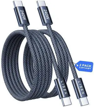 KEHIPI USB C to USB C Cable Fast Charging Cords 240W Type C Charger Fast Charging Cord Type C Cable for iPhone 16 15 iPad MacBook Pro Air Samsung S25 Switch,3.3ft+6.6ft/2 Pack/Midnight