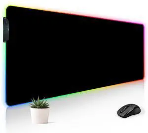 KEHIPI RGB Mousepad LED Desk Mat Gaming Large Keyboard Cute Desktop Computer Laptop 14 Light XXL Long Giant Big Cool Modern Design Unique for Men Boys Gamer Oversized Wide 30x12'' Mousepad, Black