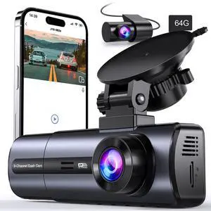 KEHIPI 3 Channel 4K Dash Cam with 5GHz WiFi & APP Control, 4K/2.5K+1080P+1080P Front Inside and Rear, Triple Dash Camera with 64GB Card, G-Sensor, 24 Hours Parking Mode, Loop Recording, Night Vision