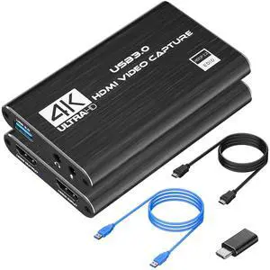 KEHIPI 4K HDMI Capture Card for Streaming,Audio Video Capture Card PS5,Full HD 1080P 60FPS USB 3.0 Cam Link for Nintendo Switch/3ds/Xbox/PS4