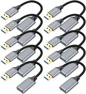 KEHIPI Short USB Extension Cable 6 inch 10 Pack, USB 3.0 Cable Extender Braided USB A Male to Female Compatible with USB Flash Drive, Printer, Camera, Mouse, Keyboard, Headset