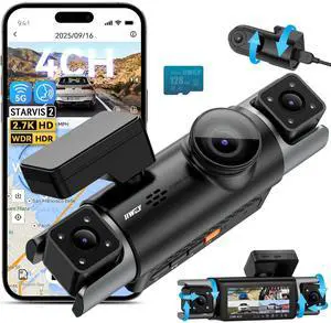 KEHIPI C4 PRO 4 Channel 360° Dash Camera for Cars, STARVIS 2 IMX675, 2.7K+1080P*2+2K,Front Rear Inside Dash Cam, 5G WiFi GPS, Voice Control,Optional CPL,IR Night Vision, 24/7 Parking Mode, with 128GB