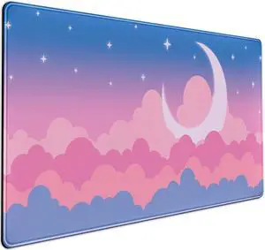 KEHIPI Cute Clouds Desk Mat Kawaii Desk Pad Gaming Mouse Pad Large Blue Sky Deskmat XXL Mousepad, Pink Purple Keyboard Mouse Mat Computer Mat for Desk, Kawaii Desk Decor for Women Girls 31.5X15.75 in