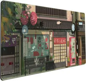 KEHIPI Cat Cafe Desk Mat Cute Anime Mouse Pads, Kawaii Desk Pad Large Gaming Mousepad XXL 31.5x15.75 in, Japanese Street Aesthetic Keyboard Mat Pad, Laptop Computer Desktop Decor Mat for Women Office