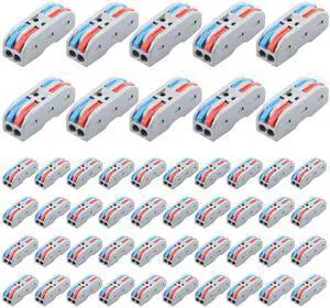 KEHIPI 50pcs Electrical Connectors Push in Lever Nuts Quick Connect 2 Wire Splice Kit Compact Inline Terminals for Wire Splicing Project, 28-12 AWG, 2 in 2 Out KEHIPI 50pcs Electrical Connectors Push in Lever Nuts Quick Connect 2 Wire Splice Kit Compact Inline Terminals for Wire Splicing Project, 28-12 AWG, 2 in 2 Out