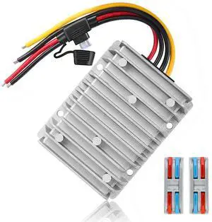 KEHIPI 24V 36V 48V to 12V 30A 360W Converter Step Down Voltage Reducer with Fuse & Connectors DC to DC Buck Converter 12V Golf Cart Voltage Regulator Waterproof Transformer for Golf Cart