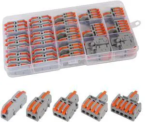 KEHIPI 32Pcs Lever Wire Connectors, 1 in 1 Out/1 in 2 Out/ 1 in 3 Out/ 1 in 4 Out/1 in 5 Out DIY Mini Compact Splicing Assortment Quick Electrical Connector Kit for 24-12 AWG in a Box