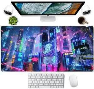 KEHIPI Japanese Street Desk Mat Futuristic Neon City Print Mouse Pad, Exclusive Desk Mats, XXL Large Gaming Mousepad 31.5"x15.75", Office Decor for Women Girls Keyboard Mat Laptop Computer Mat
