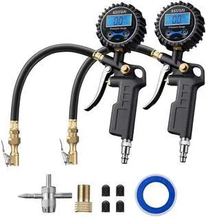 KEHIPI Digital Tire Pressure Gauge with Inflator, 250 PSI Air Chuck & Compressor Accessories Heavy Duty with Quick Connect Coupler, 0.1 Display Resolution, Car Accessories, 2pack