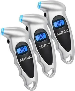 KEHIPI Tire Pressure Gauge Digital 0-150PSI (Accurate in 0.1 Increments), 4 Units Stocking Stuffers for Car Truck Bicycle with Backlight LCD and Presta Valve Adaptor, Sliver (3 Pack)