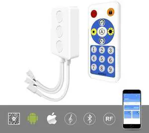 KEHIPI WS2812B WS2811 1903 Built-in Mic Music SP601E Bluetooth Controller with Dual Signal Output Ports for LED Module Pixel Strip Light Andriod iOS APP /3 Keys Button/RF Remote Control