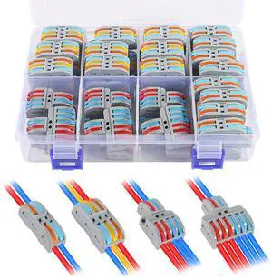 KEHIPI 65PCS Lever Wire Connectors, 2 in 2 Out/2 in 4 Out/2 in 6 Out /3 in 3 Out Quick Wire Connectors Kit Assortment Lever Connector Kit for Compact Inline Terminals - 28-12 AWG