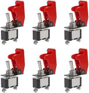 KEHIPI 6 Pack Heavy Duty Rocker Toggle Switch 12V 20A SPST ON/Off 2Pin with Red Aircraft Safety Cover for Auto Car Marine Boat