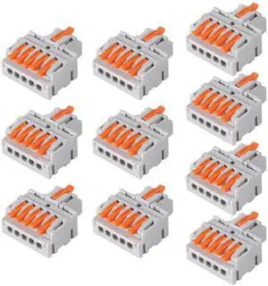 KEHIPI 10PCS Lever Wire ConnectorsLever Wire Connectors, Quick Wiring Cable Connector Push-in Conductor Terminal Block(1 in 5 Out) KEHIPI 10PCS Lever Wire ConnectorsLever Wire Connectors, Quick Wiring Cable Connector Push-in Conductor Terminal Block(1 in 5 Out)