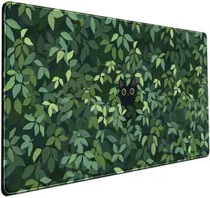 KEHIPI Cute Cat Kawaii Green Desk Mat - Large Gaming Mouse Pad & Keyboard Laptop Mat - Anime XL (31.5x15.7 in) - Non-Slip Base, Stitched Edges