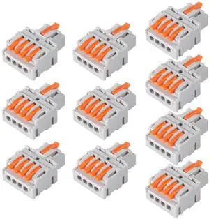 KEHIPI 10Pcs Lever Wire Connectors, DIY Mini Quick Terminal Block Compact Splice Electrical Connectors, 1 in 4 Out 24-12 AWG KEHIPI 10Pcs Lever Wire Connectors, DIY Mini Quick Terminal Block Compact Splice Electrical Connectors, 1 in 4 Out 24-12 AWG