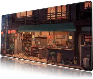 KEHIPI Anime Shop Desk Mat Retro Art Lofi Aesthetic Large Mouse Pad Extended Gaming Mousepad XL Desk Pad Laptop Keyboard Mouse Mat Deskmat 31.5"x11.8" Cute Office Decor