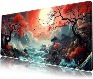 KEHIPI Japanese Desk Mat Extended Gaming Mousepad Japan Large Mouse Pad XL Oceanic Passage Aesthetic Desk Pad Keyboard Mat Laptop Desktop Mouse Mat 31.5''X11.8'' Deskmat with Stitched Edges