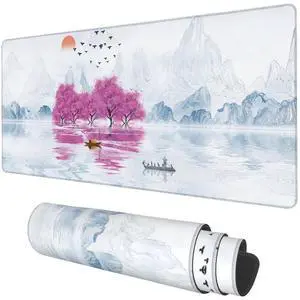 KEHIPI Desk Mat, Cherry Blossom Tree Oil Ink Painting Extended Gaming Mouse Pad Large, 35.4"x15.7" Big Mouse Pad with Non-Slip Base and Stitched Edge, Long Computer Keyboard Mouse Mat for Home Office KEHIPI Desk Mat, Cherry Blossom Tree Oil Ink Painting Extended Gaming Mouse Pad Large, 35.4"x15.7" Big Mouse Pad with Non-Slip Base and Stitched Edge, Long Computer Keyboard Mouse Mat for Home Office