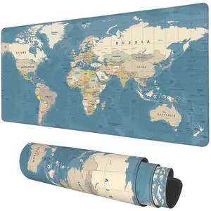 KEHIPI Desk Mat, Blue Vintage World Map Extended Gaming Mouse Pad Large, 35.4"x15.7" Big Mouse Pad with Non-Slip Base and Stitched Edge, Long Computer Keyboard Mouse Mat for Home Office Work KEHIPI Desk Mat, Blue Vintage World Map Extended Gaming Mouse Pad Large, 35.4"x15.7" Big Mouse Pad with Non-Slip Base and Stitched Edge, Long Computer Keyboard Mouse Mat for Home Office Work