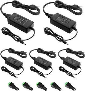 KEHIPI 12V 5A Power Supply 12 Volt 60W Power Adapter 100~240V AC to DC 12V Converter LED Driver Transformer 5.5x2.5mm 2.1mm for LED Light Strip Security Cameras Webcam Radio transceiver,5-Pack