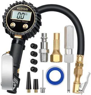 KEHIPI Digital Tire Pressure Gauge with Inflator(3-250 PSI 0.1 for Display Resolution), Heavy Duty Air Chuck and Compressor Accessories with Rubber Hose and Quick Connect Coupler, White